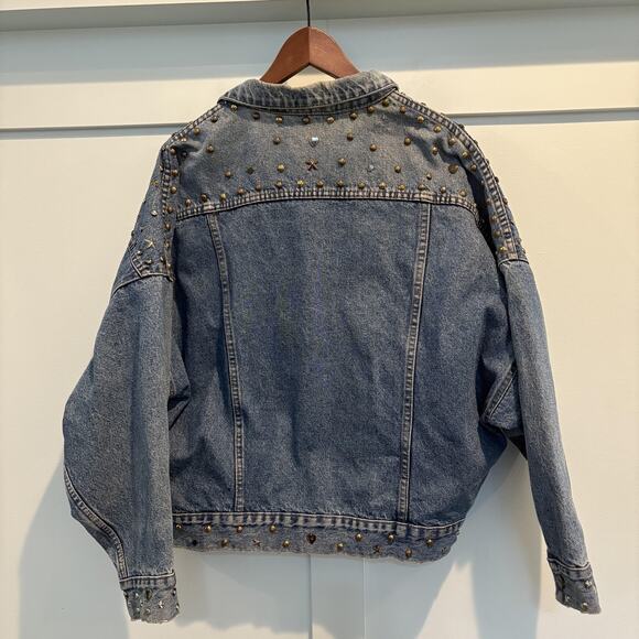 Vtg 80s Forenza Studded Denim Jacket Small Hearts Stars Western Oversized Italy - Picture 8 of 14